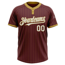 Load image into Gallery viewer, Custom Burgundy Old Gold Pinstripe White Two-Button Unisex Softball Jersey
