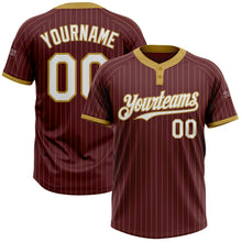 Laden Sie das Bild in den Galerie-Viewer, Custom Burgundy Old Gold Pinstripe White Two-Button Unisex Softball Jersey
