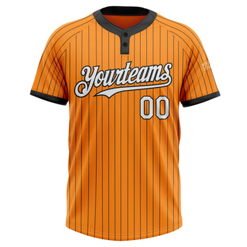 Custom Bay Orange Black Pinstripe White Two-Button Unisex Softball Jersey