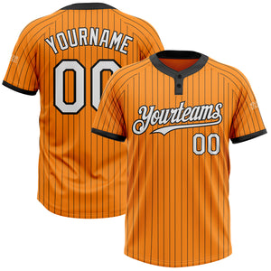 Custom Bay Orange Black Pinstripe White Two-Button Unisex Softball Jersey