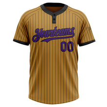 Laden Sie das Bild in den Galerie-Viewer, Custom Old Gold Black Pinstripe Purple Two-Button Unisex Softball Jersey
