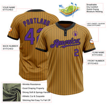 Laden Sie das Bild in den Galerie-Viewer, Custom Old Gold Black Pinstripe Purple Two-Button Unisex Softball Jersey
