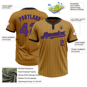 Custom Old Gold Black Pinstripe Purple Two-Button Unisex Softball Jersey