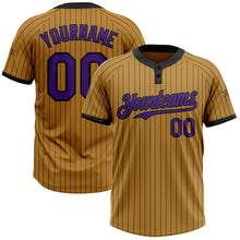 Laden Sie das Bild in den Galerie-Viewer, Custom Old Gold Black Pinstripe Purple Two-Button Unisex Softball Jersey
