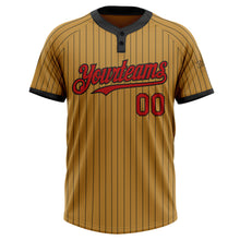 Laden Sie das Bild in den Galerie-Viewer, Custom Old Gold Black Pinstripe Red Two-Button Unisex Softball Jersey
