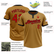 Load image into Gallery viewer, Custom Old Gold Black Pinstripe Red Two-Button Unisex Softball Jersey
