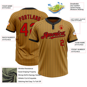 Custom Old Gold Black Pinstripe Red Two-Button Unisex Softball Jersey