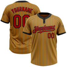 Laden Sie das Bild in den Galerie-Viewer, Custom Old Gold Black Pinstripe Red Two-Button Unisex Softball Jersey
