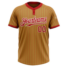 Laden Sie das Bild in den Galerie-Viewer, Custom Old Gold Red Pinstripe White Two-Button Unisex Softball Jersey
