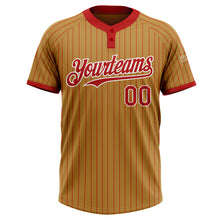 Load image into Gallery viewer, Custom Old Gold Red Pinstripe White Two-Button Unisex Softball Jersey
