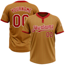 Laden Sie das Bild in den Galerie-Viewer, Custom Old Gold Red Pinstripe White Two-Button Unisex Softball Jersey
