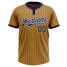 Laden Sie das Bild in den Galerie-Viewer, Custom Old Gold Navy Pinstripe White Two-Button Unisex Softball Jersey
