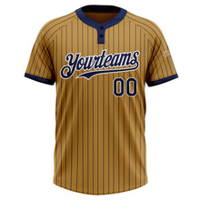 Load image into Gallery viewer, Custom Old Gold Navy Pinstripe White Two-Button Unisex Softball Jersey
