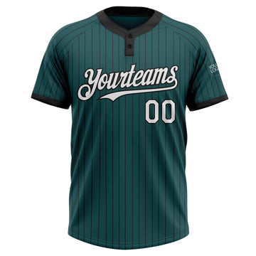 Custom Midnight Green Black Pinstripe White Two-Button Unisex Softball Jersey