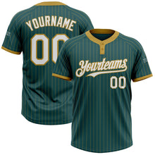 Laden Sie das Bild in den Galerie-Viewer, Custom Midnight Green Old Gold Pinstripe White Two-Button Unisex Softball Jersey
