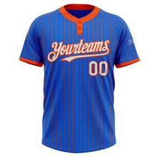 Load image into Gallery viewer, Custom Thunder Blue Orange Pinstripe White Two-Button Unisex Softball Jersey
