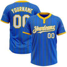 Laden Sie das Bild in den Galerie-Viewer, Custom Thunder Blue Yellow Pinstripe White Two-Button Unisex Softball Jersey
