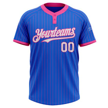 Laden Sie das Bild in den Galerie-Viewer, Custom Thunder Blue Pink Pinstripe White Two-Button Unisex Softball Jersey
