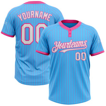 Laden Sie das Bild in den Galerie-Viewer, Custom Sky Blue Pink Pinstripe White Two-Button Unisex Softball Jersey
