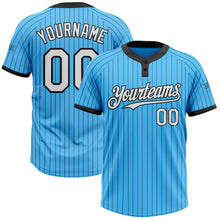 Laden Sie das Bild in den Galerie-Viewer, Custom Sky Blue Black Pinstripe White Two-Button Unisex Softball Jersey
