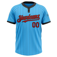 Load image into Gallery viewer, Custom Sky Blue Black Pinstripe Red Two-Button Unisex Softball Jersey
