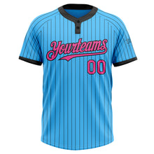 Laden Sie das Bild in den Galerie-Viewer, Custom Sky Blue Black Pinstripe Pink Two-Button Unisex Softball Jersey
