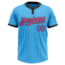 Load image into Gallery viewer, Custom Sky Blue Black Pinstripe Pink Two-Button Unisex Softball Jersey
