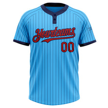 Load image into Gallery viewer, Custom Sky Blue Navy Pinstripe Red Two-Button Unisex Softball Jersey

