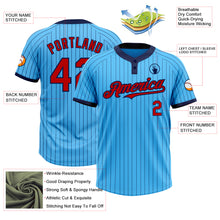 Load image into Gallery viewer, Custom Sky Blue Navy Pinstripe Red Two-Button Unisex Softball Jersey
