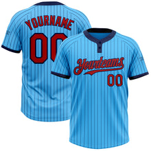 Load image into Gallery viewer, Custom Sky Blue Navy Pinstripe Red Two-Button Unisex Softball Jersey
