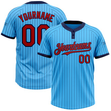 Laden Sie das Bild in den Galerie-Viewer, Custom Sky Blue Navy Pinstripe Red Two-Button Unisex Softball Jersey
