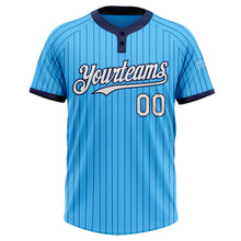 Load image into Gallery viewer, Custom Sky Blue Navy Pinstripe White Two-Button Unisex Softball Jersey
