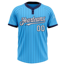 Laden Sie das Bild in den Galerie-Viewer, Custom Sky Blue Navy Pinstripe White Two-Button Unisex Softball Jersey
