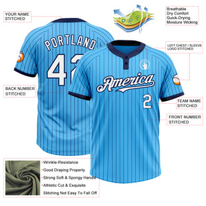 Custom Sky Blue Navy Pinstripe White Two-Button Unisex Softball Jersey