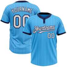 Load image into Gallery viewer, Custom Sky Blue Navy Pinstripe White Two-Button Unisex Softball Jersey
