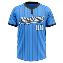 Load image into Gallery viewer, Custom Electric Blue Black Pinstripe White Two-Button Unisex Softball Jersey
