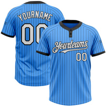 Load image into Gallery viewer, Custom Electric Blue Black Pinstripe White Two-Button Unisex Softball Jersey
