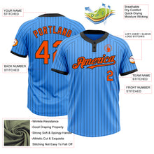 Load image into Gallery viewer, Custom Electric Blue Black Pinstripe Orange Two-Button Unisex Softball Jersey
