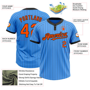 Custom Electric Blue Black Pinstripe Orange Two-Button Unisex Softball Jersey