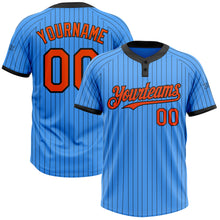 Load image into Gallery viewer, Custom Electric Blue Black Pinstripe Orange Two-Button Unisex Softball Jersey
