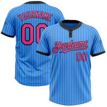 Laden Sie das Bild in den Galerie-Viewer, Custom Electric Blue Black Pinstripe Pink Two-Button Unisex Softball Jersey
