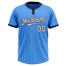 Load image into Gallery viewer, Custom Electric Blue Navy Pinstripe White Two-Button Unisex Softball Jersey
