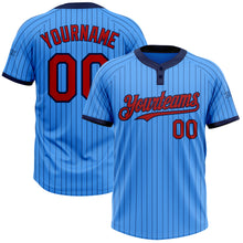 Laden Sie das Bild in den Galerie-Viewer, Custom Electric Blue Navy Pinstripe Red Two-Button Unisex Softball Jersey
