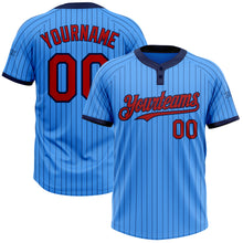 Load image into Gallery viewer, Custom Electric Blue Navy Pinstripe Red Two-Button Unisex Softball Jersey

