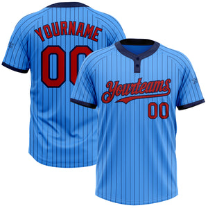 Custom Electric Blue Navy Pinstripe Red Two-Button Unisex Softball Jersey