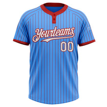 Load image into Gallery viewer, Custom Electric Blue Red Pinstripe White Two-Button Unisex Softball Jersey
