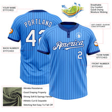 Load image into Gallery viewer, Custom Electric Blue Royal Pinstripe White Two-Button Unisex Softball Jersey
