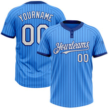 Laden Sie das Bild in den Galerie-Viewer, Custom Electric Blue Royal Pinstripe White Two-Button Unisex Softball Jersey
