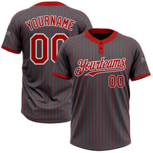 Laden Sie das Bild in den Galerie-Viewer, Custom Steel Gray Red Pinstripe White Two-Button Unisex Softball Jersey
