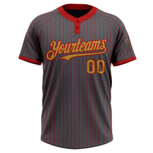 Load image into Gallery viewer, Custom Steel Gray Red Pinstripe Old Gold Two-Button Unisex Softball Jersey
